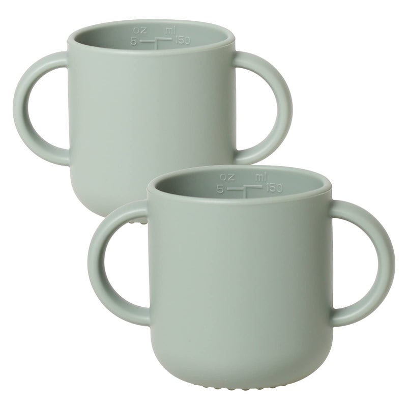 ROCCED Silicone Training Cup for Infants 2 Handles  Toddler Learning Cup Baby Drinking Open Cups Easy Grip Handles Toddler Cup for 6 Months+ 150ml/5oz-Sage - Image 1